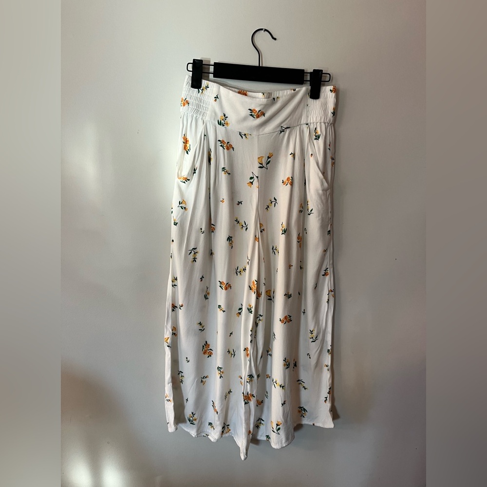 Sunday Best White Pants with Yellow Floral Design